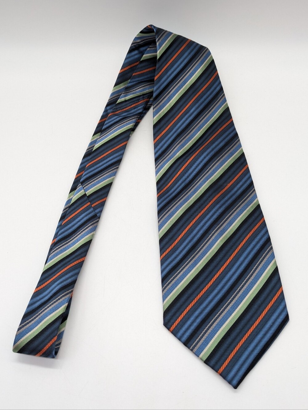 Blacker By Stanley Blacker Blue Green Orange Striped Mens Silk Neck Tie